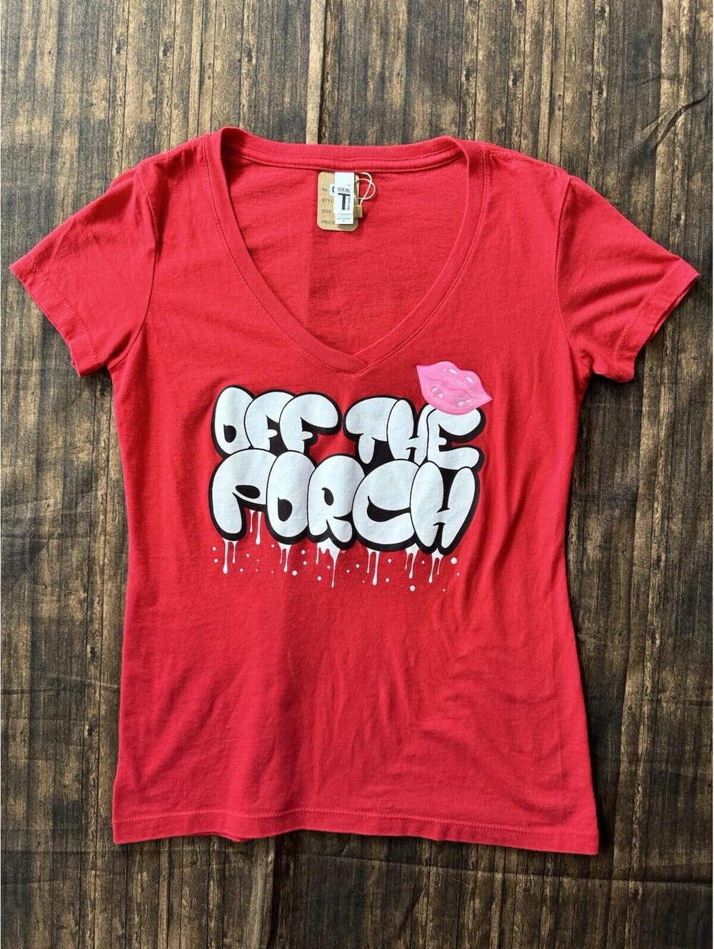 Ideal by Next Level Women’s S Off The Porch Red Short Sleeve V-Neck T-shirt